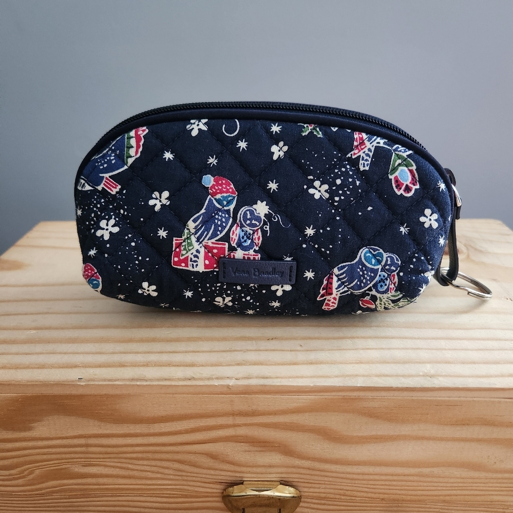 Vera Bradley Holiday Owls Zippered Camshell Cosmetic Pouch Bag Case
